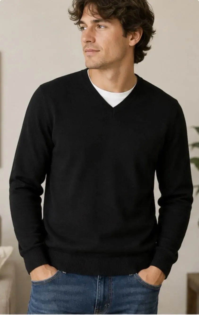 Banana Republic Extra Fine Merino Wool V Neck Sweater Men’s Large Black